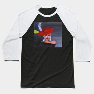 Girl in Red Feathered Hat Baseball T-Shirt